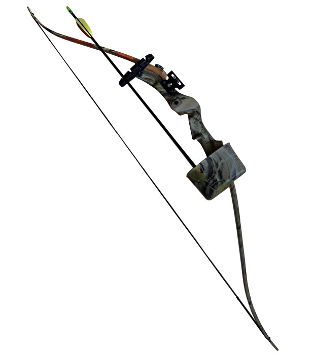 Haller Recurvebogen Set, camo, Fiberglas, 120 cm, 20 lbs, mit 2 Pfeilen und Zubehör